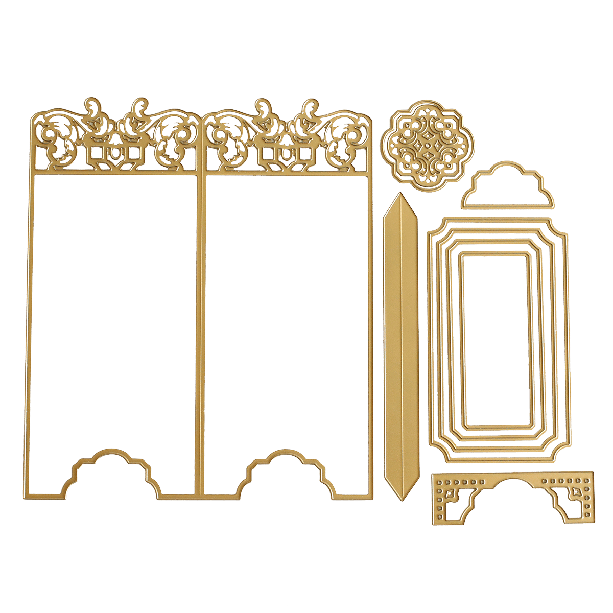 a set of furniture and a mirror on a green background.