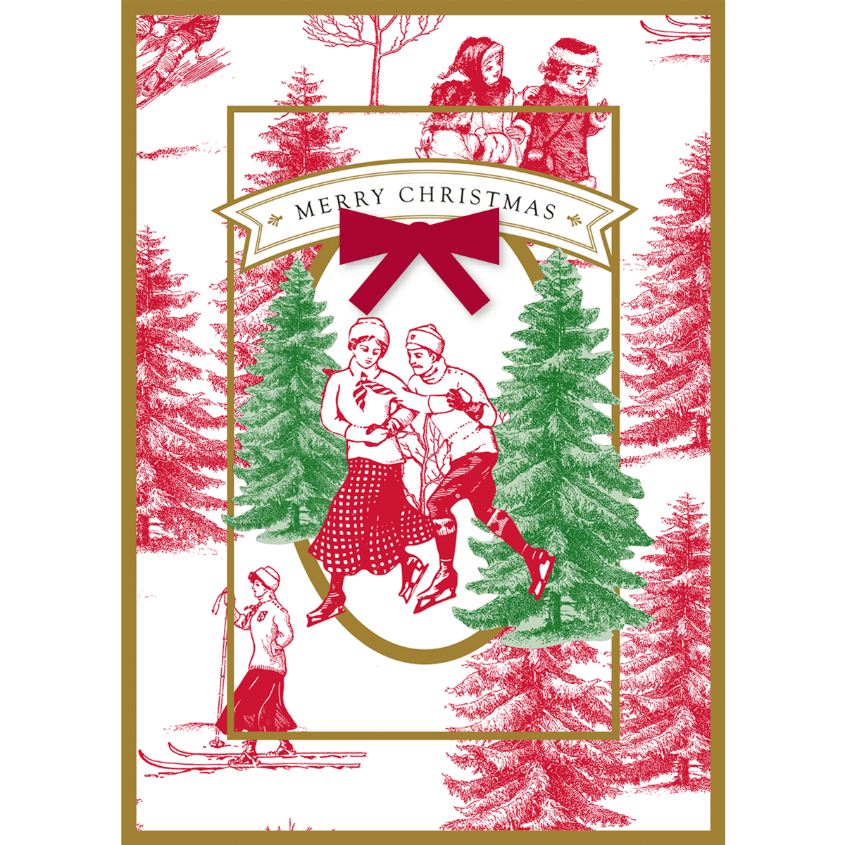 a christmas card with an image of two people on a horse.