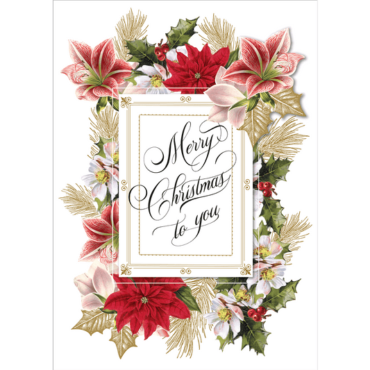 a christmas card with poins and holly.