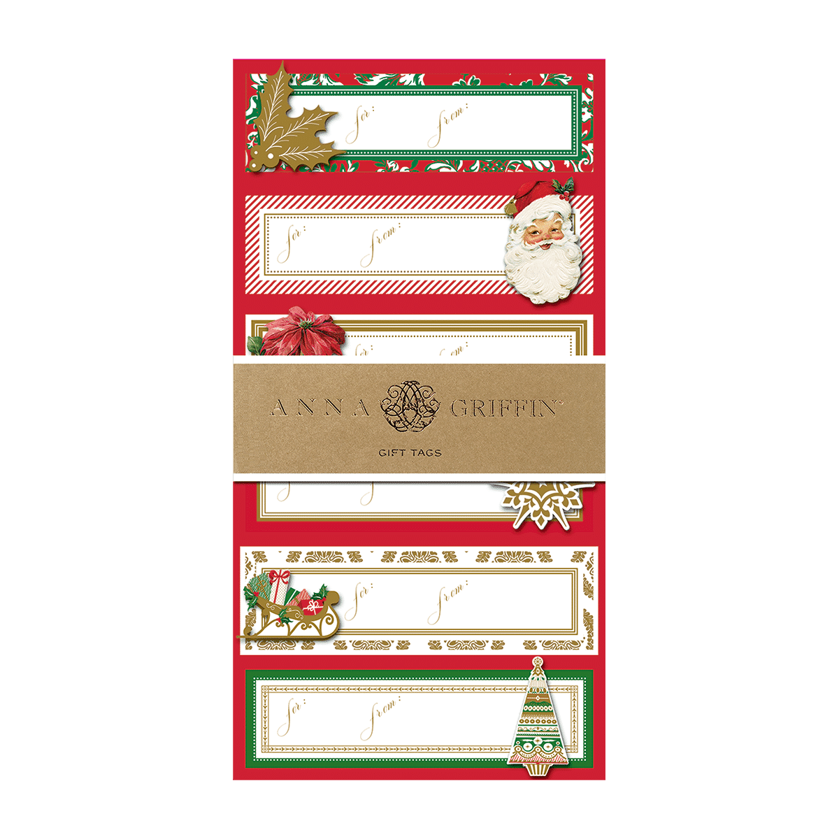 a set of three christmas name tags.