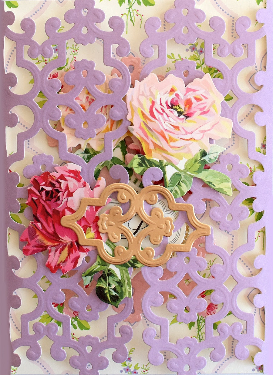 a close up of a card with flowers on it.