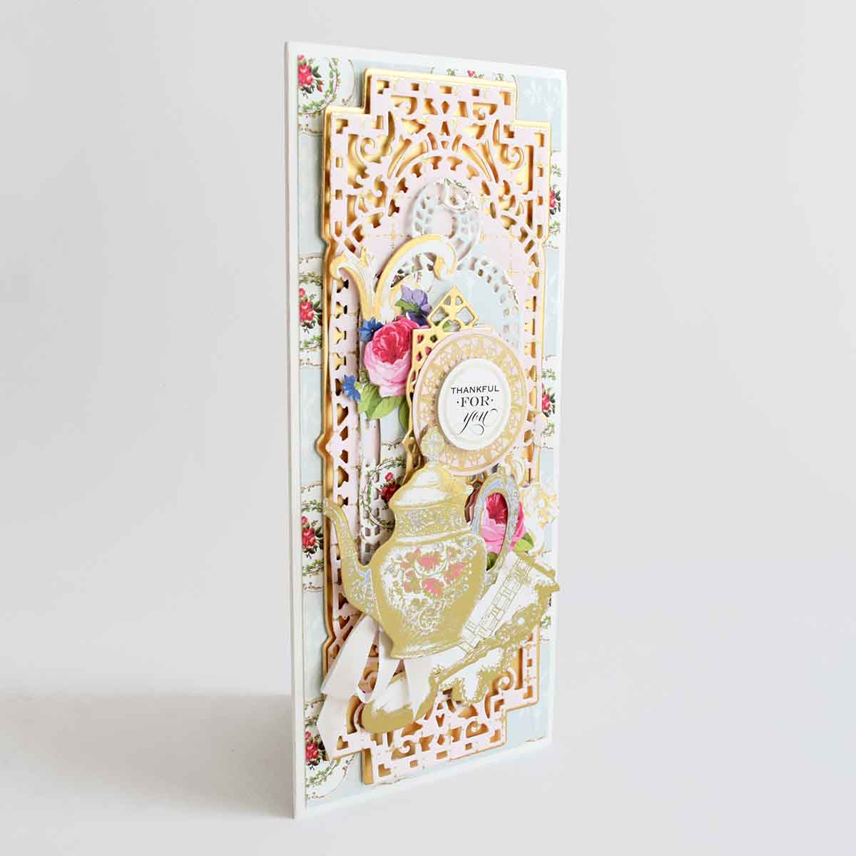 a card with a picture of a woman in a dress.