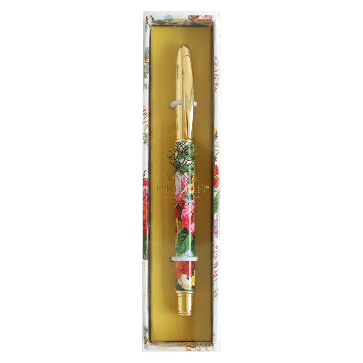 a box with a flowered umbrella inside of it.
