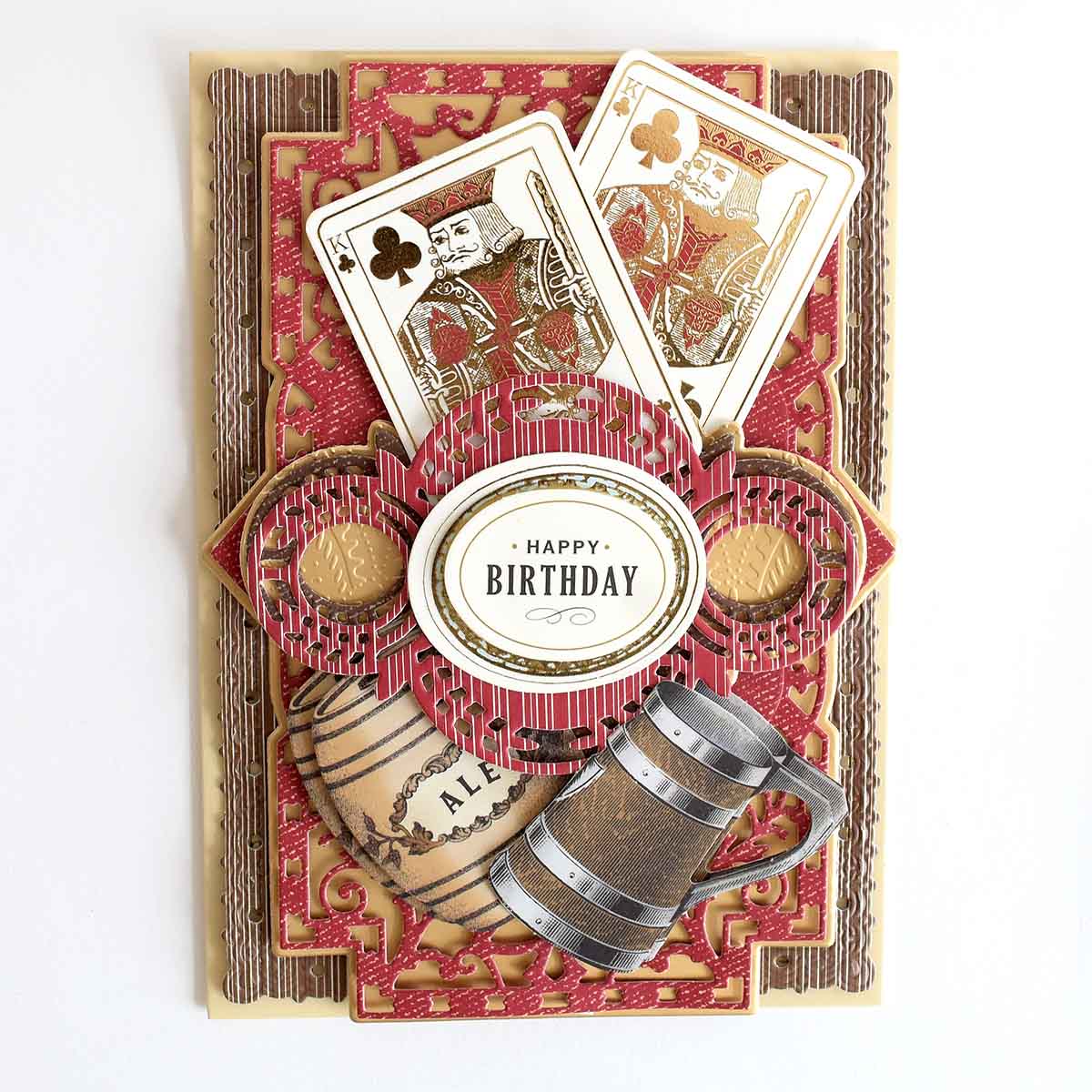 a birthday card with cards and a beer mug.