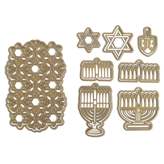 a set of hanukkah and menorah cookie cutters.