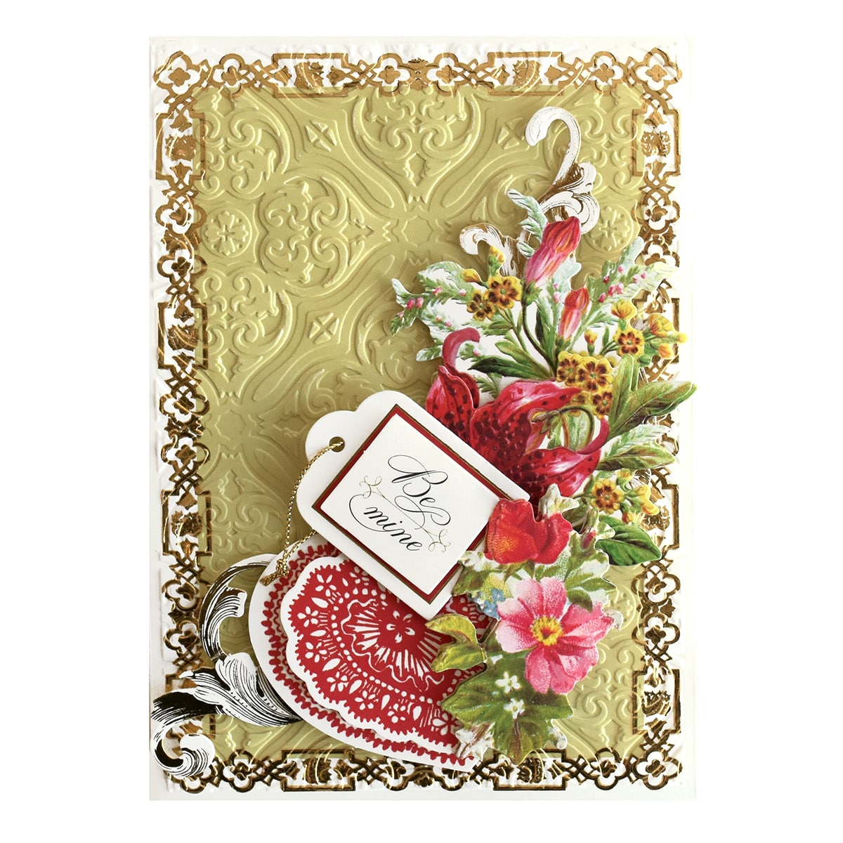 a close up of a card with flowers on it.