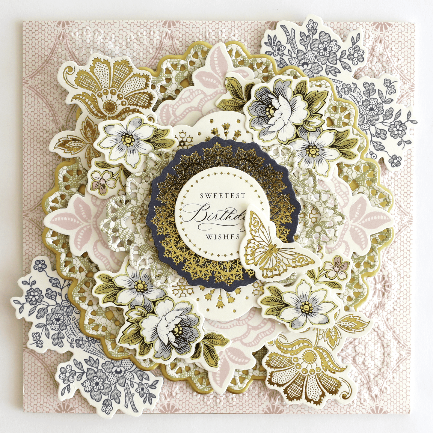 a close up of a card with flowers.