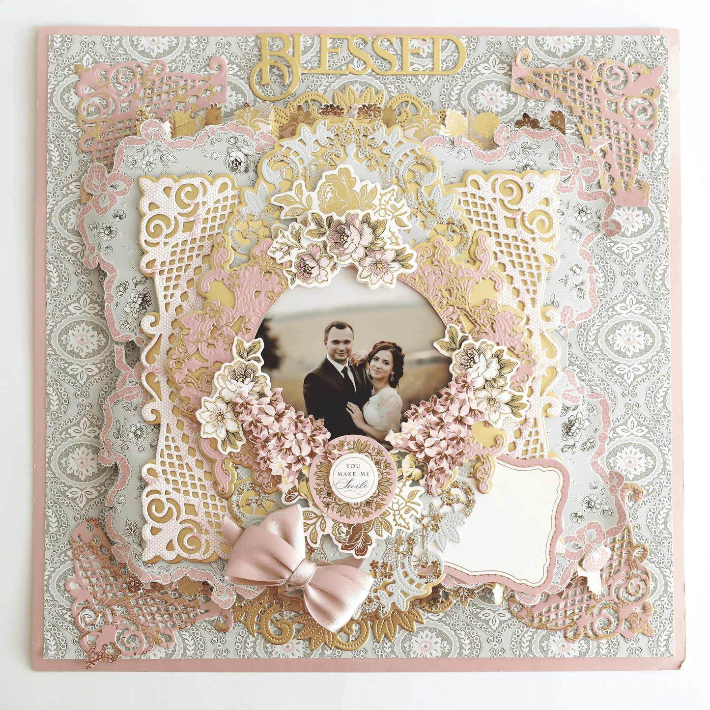 a wedding card with a picture of a bride and groom.