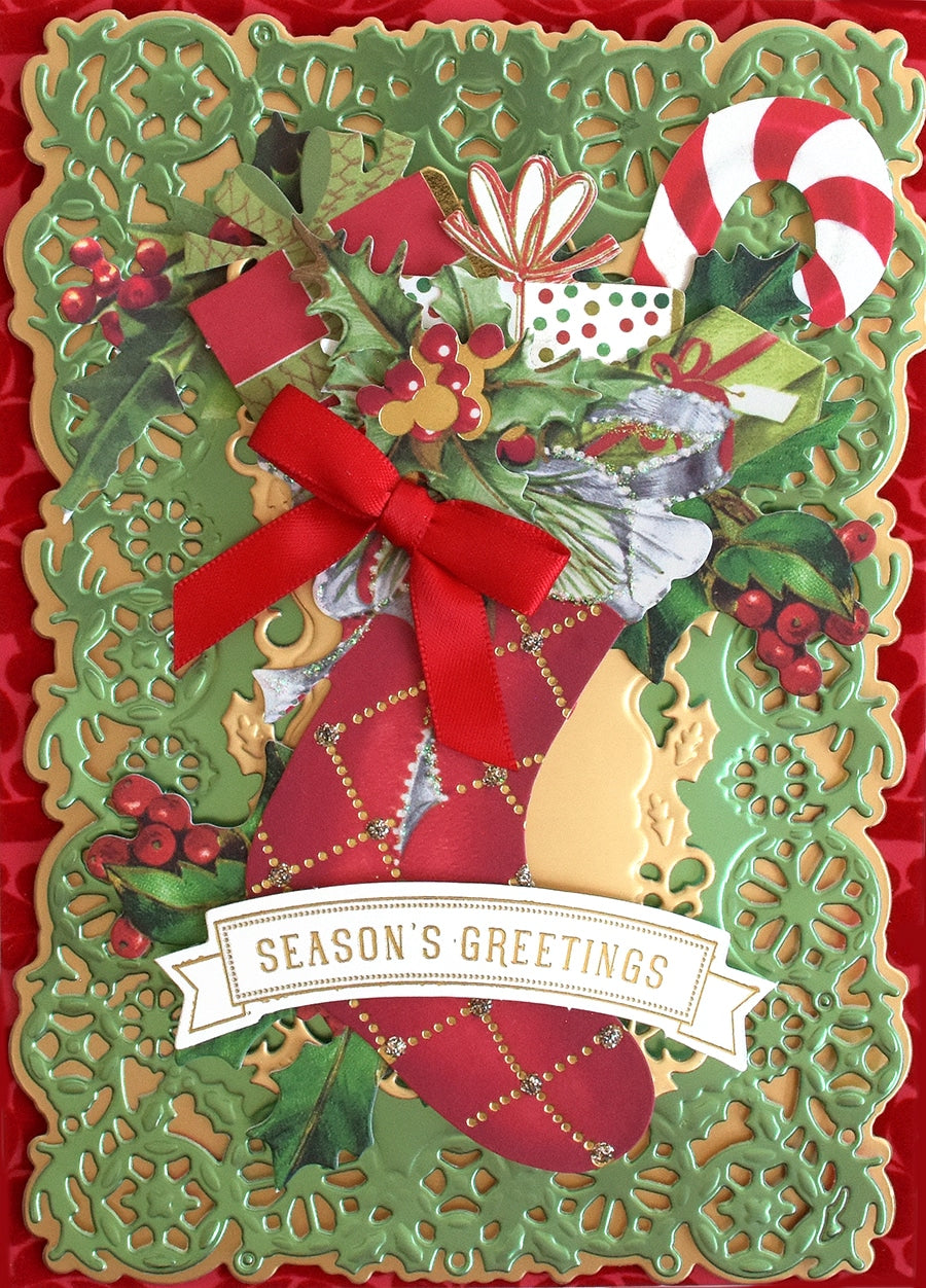 a christmas card with a red bow and a candy cane.
