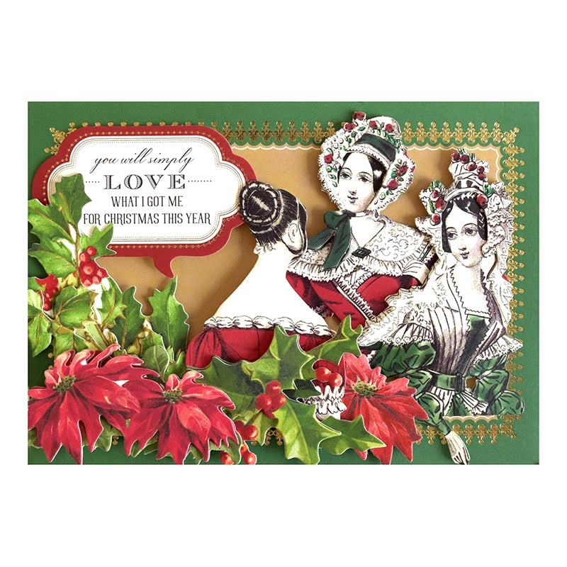 a christmas card with a picture of two women.