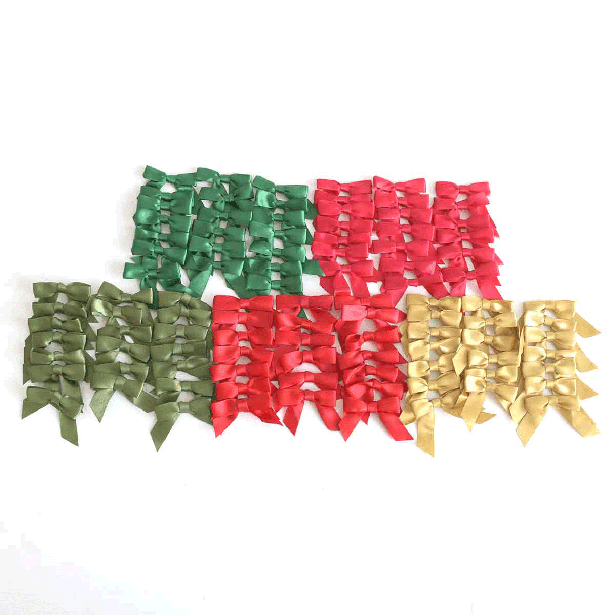 a group of different colored bows on a white background.