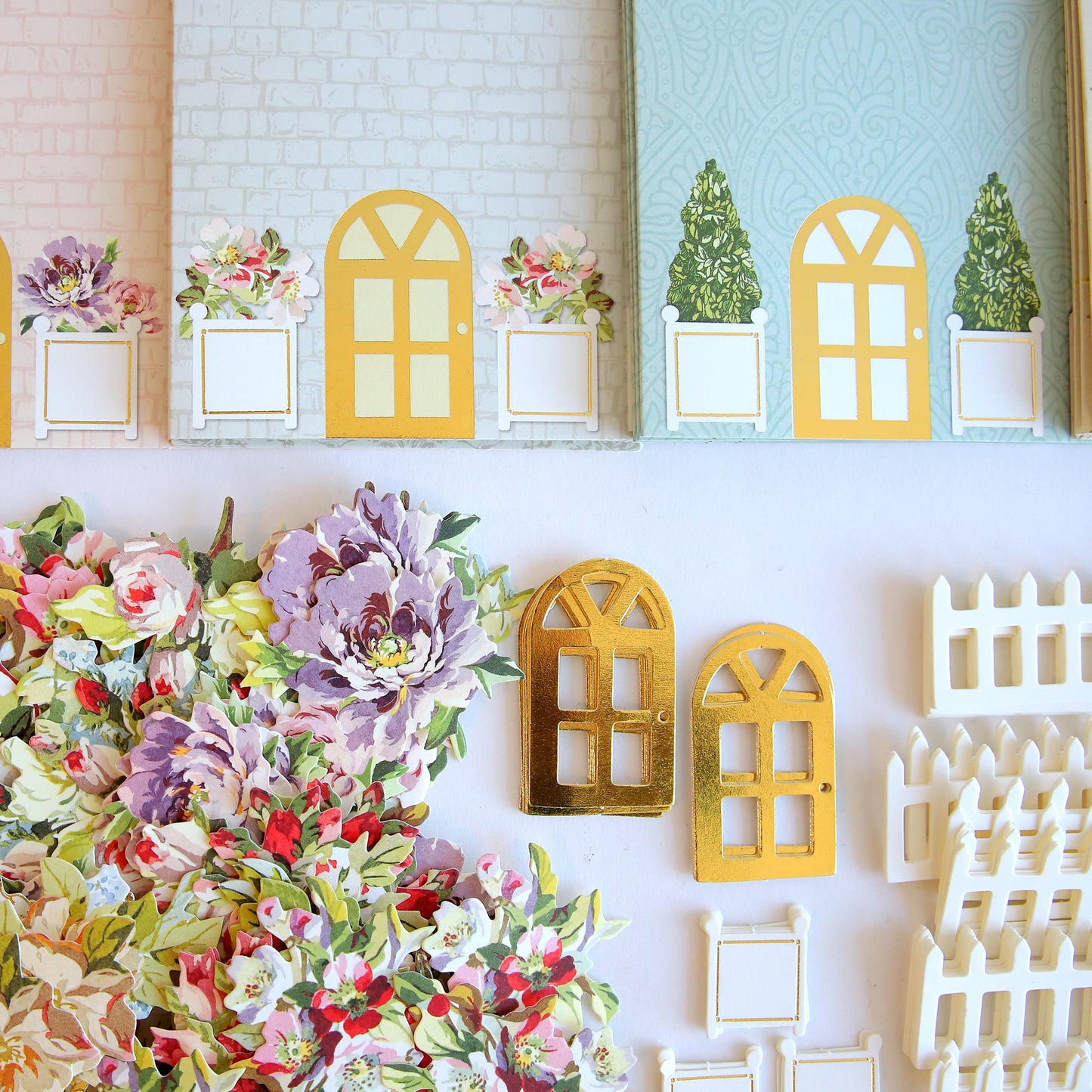 a wall with a bunch of fake flowers on it.