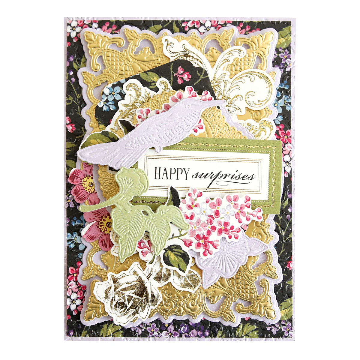 a close up of a card with flowers.