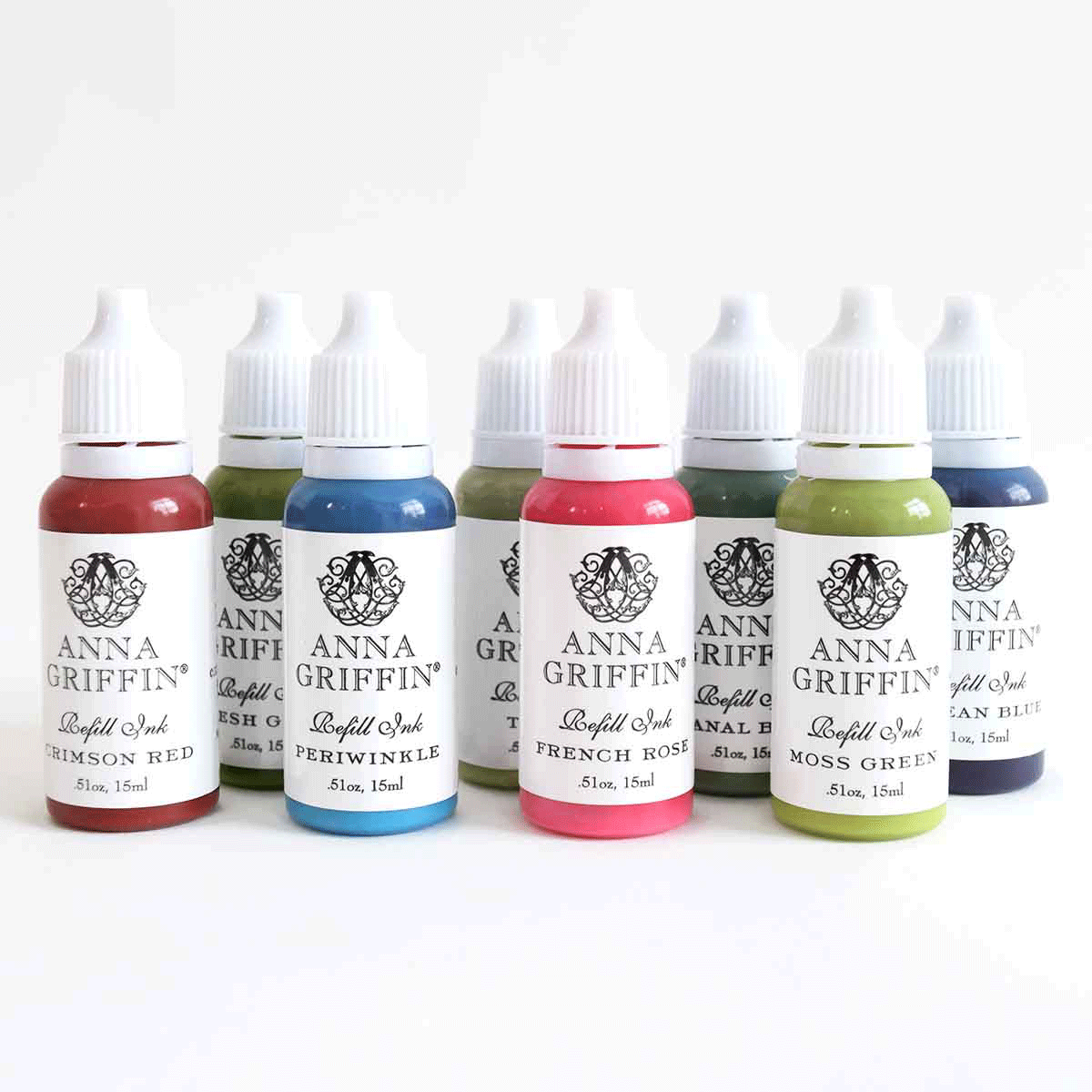 six different colors of ink in a row.