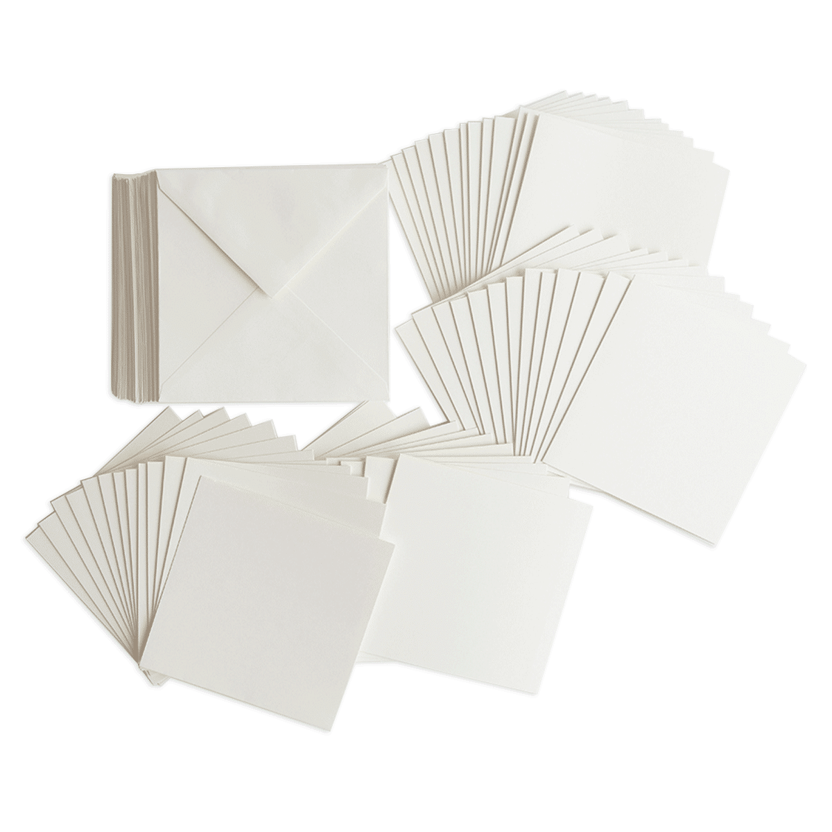 a pile of white cards and envelopes on a green background.