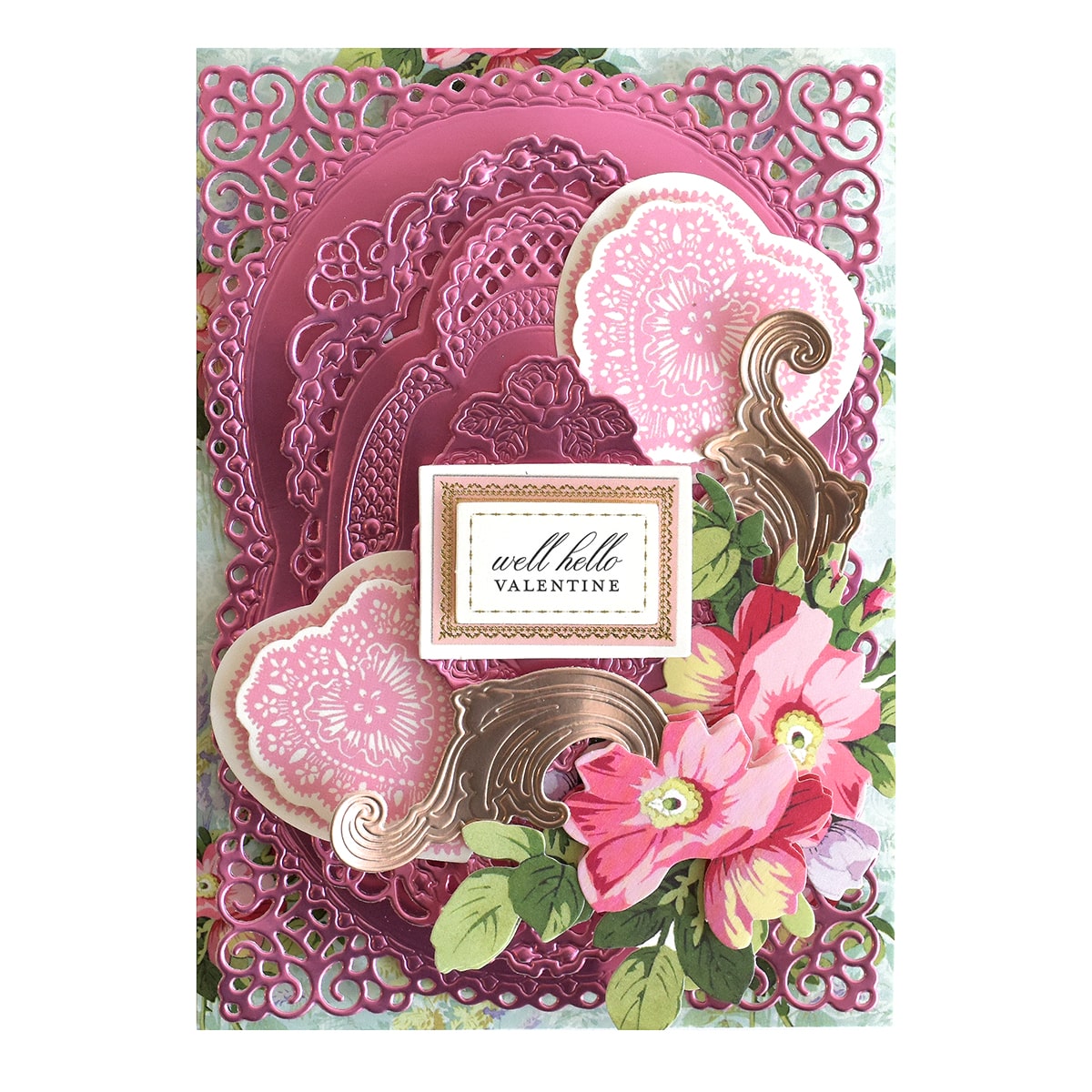 a close up of a card with flowers.