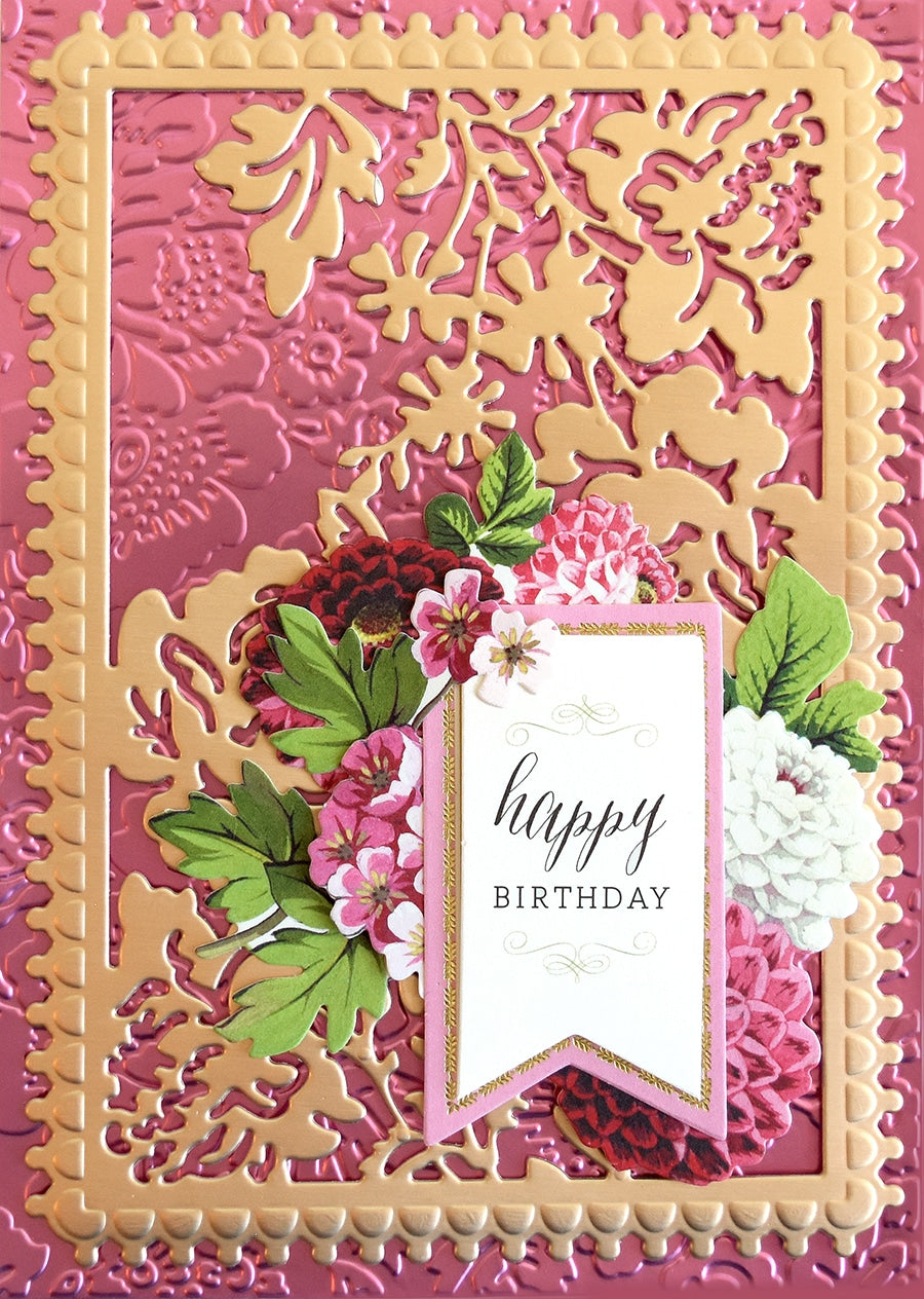 a close up of a card with flowers on it.