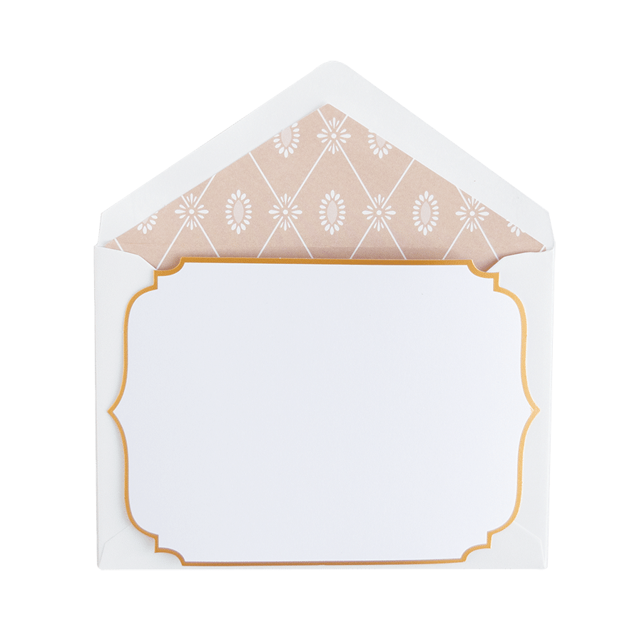 a white envelope with a gold border.