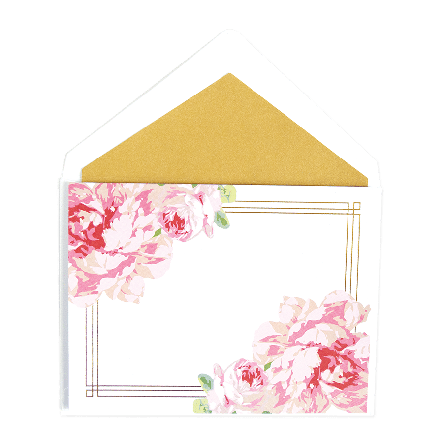 a white envelope with pink flowers on it.