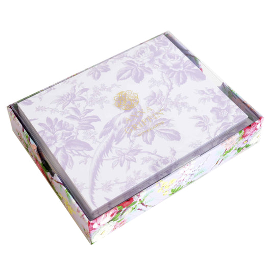 a white box with a floral design on it.