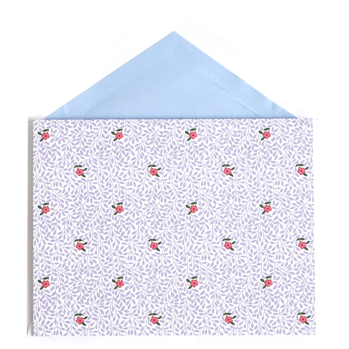 a white envelope with a blue envelope and a red rose on it.