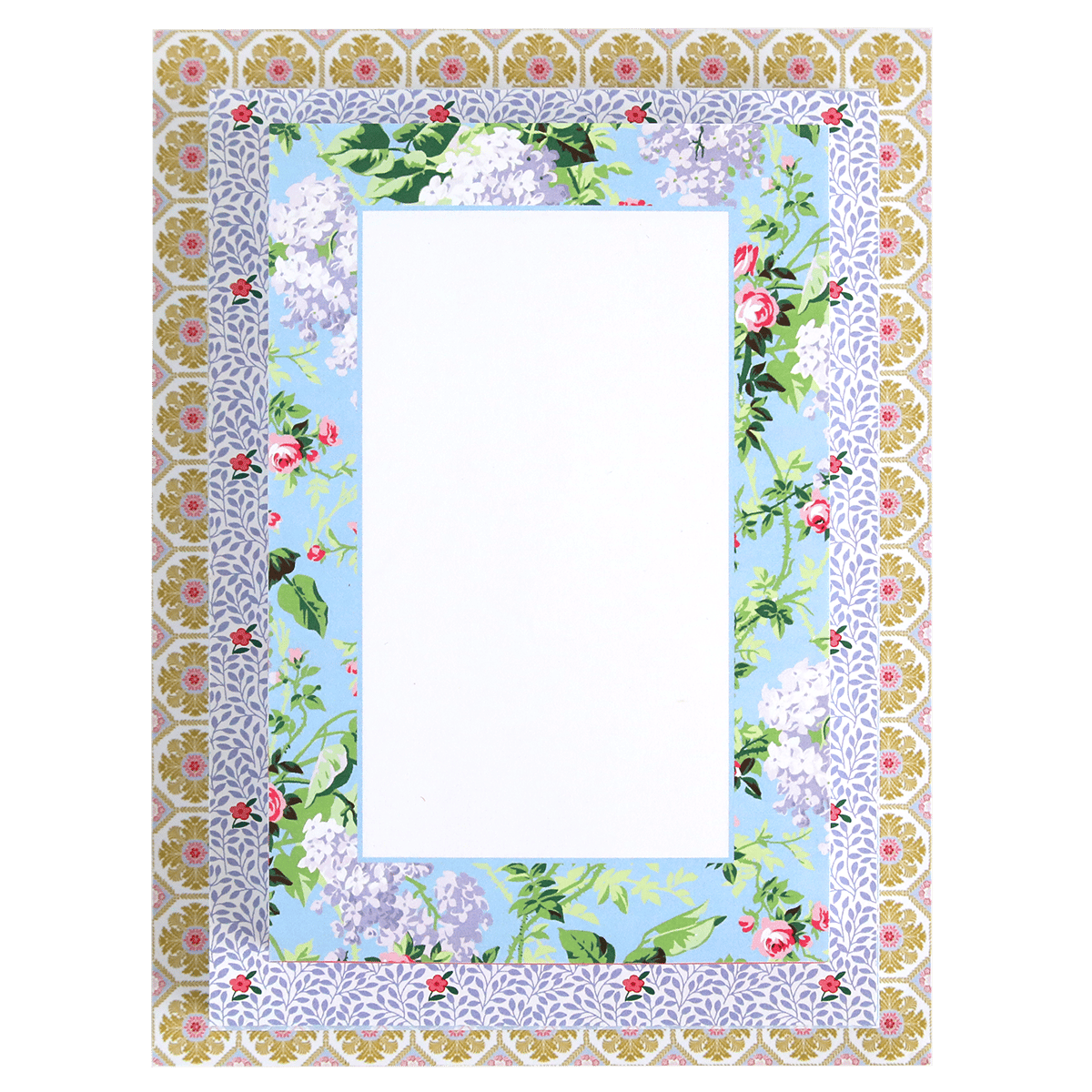 a picture frame with flowers on a blue background.