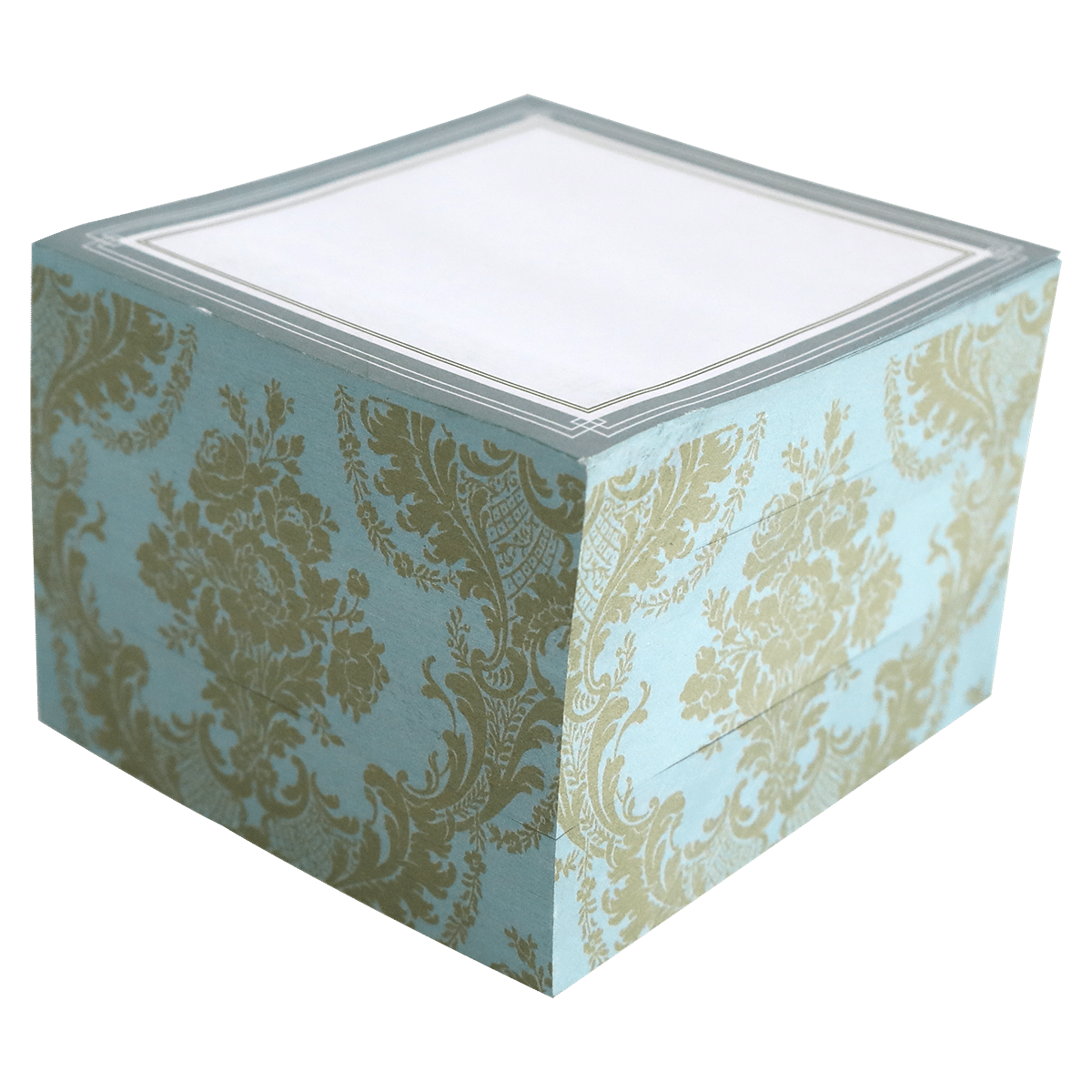 a blue and gold box with a white lid.