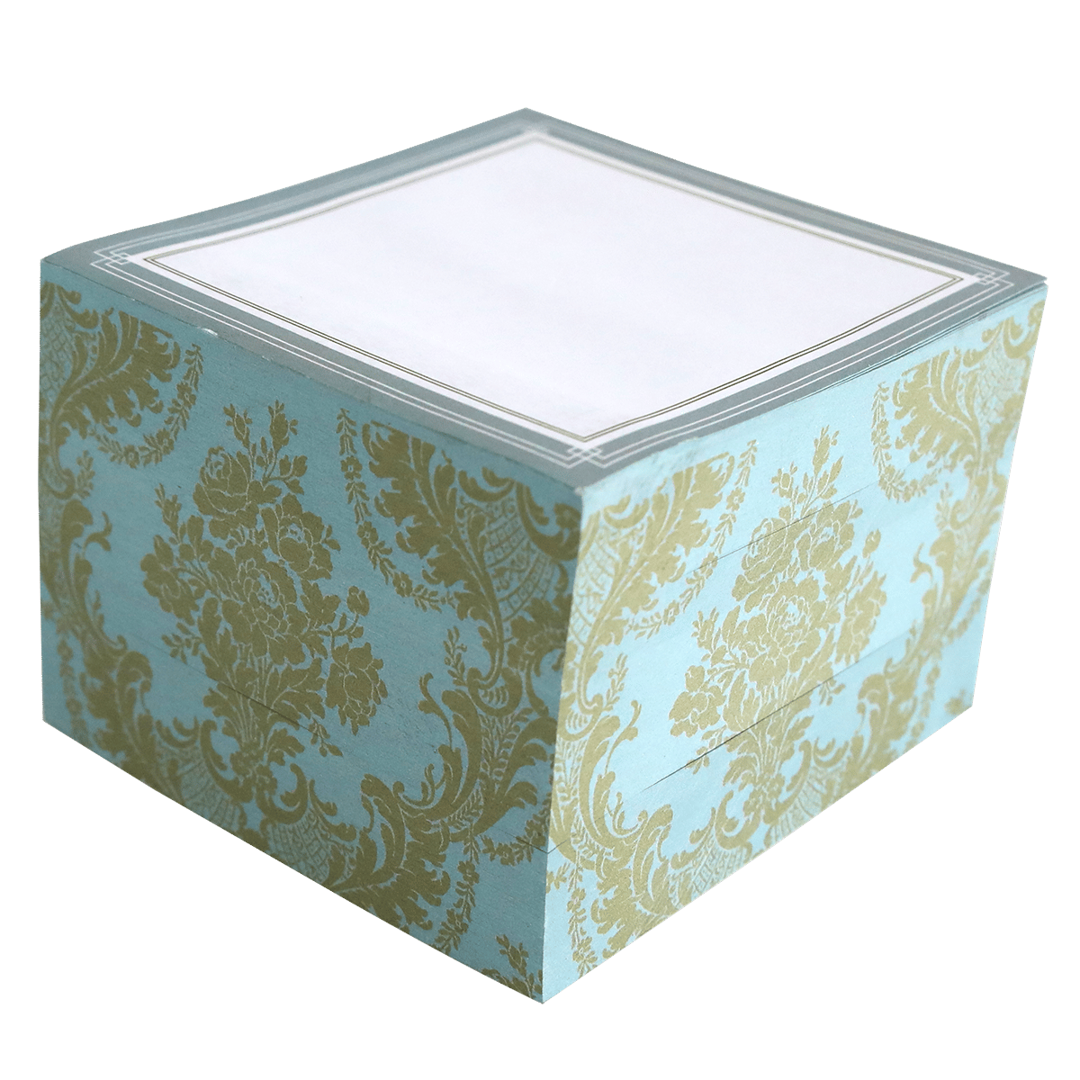 a blue and gold box with a white lid.