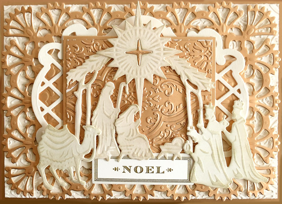 a card with a nativity scene on it.