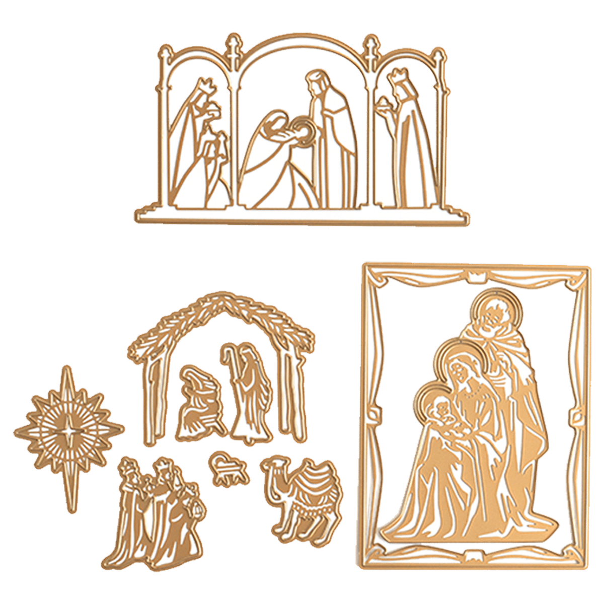 a set of three religious icons depicting the birth of jesus.
