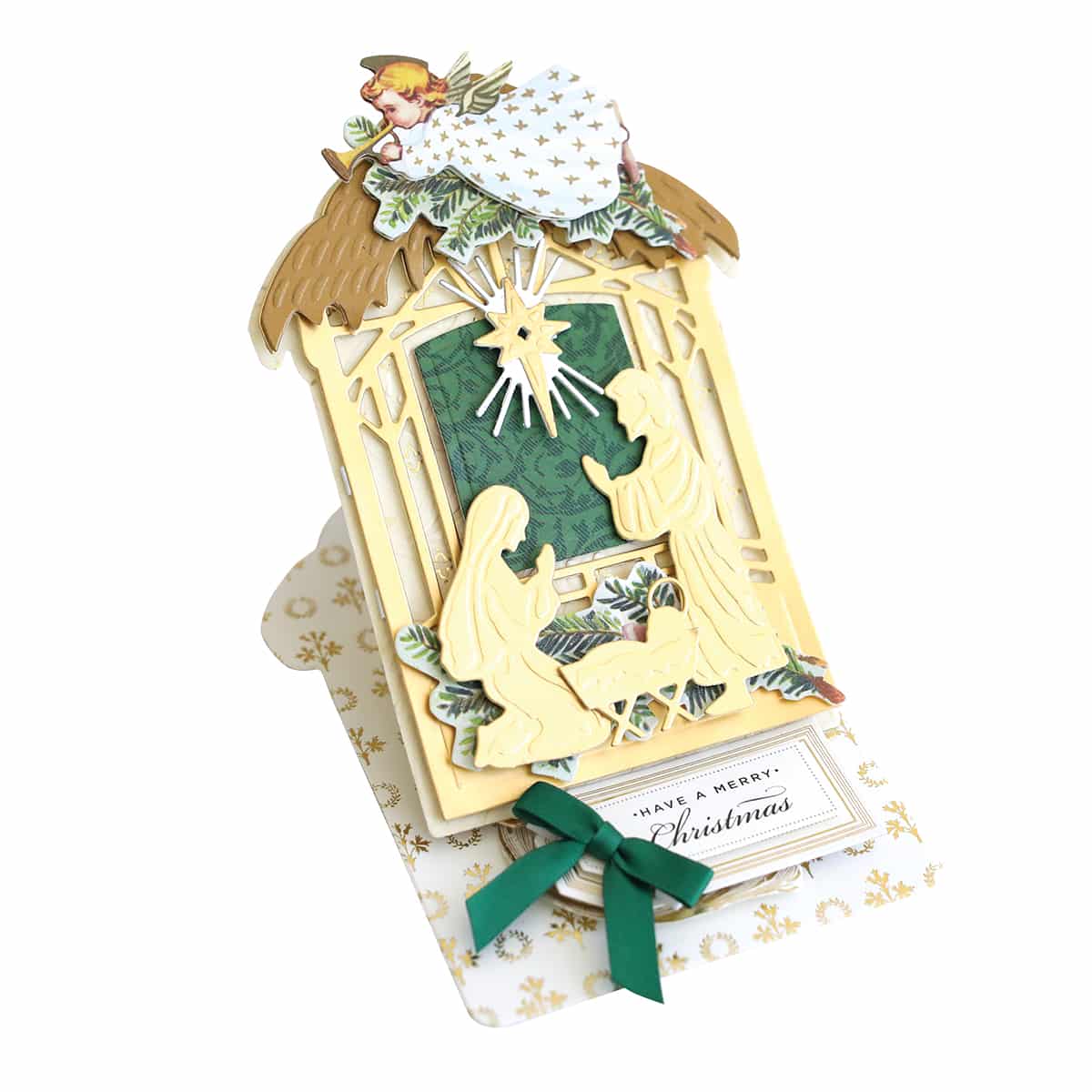 a christmas card with a nativity scene on it.