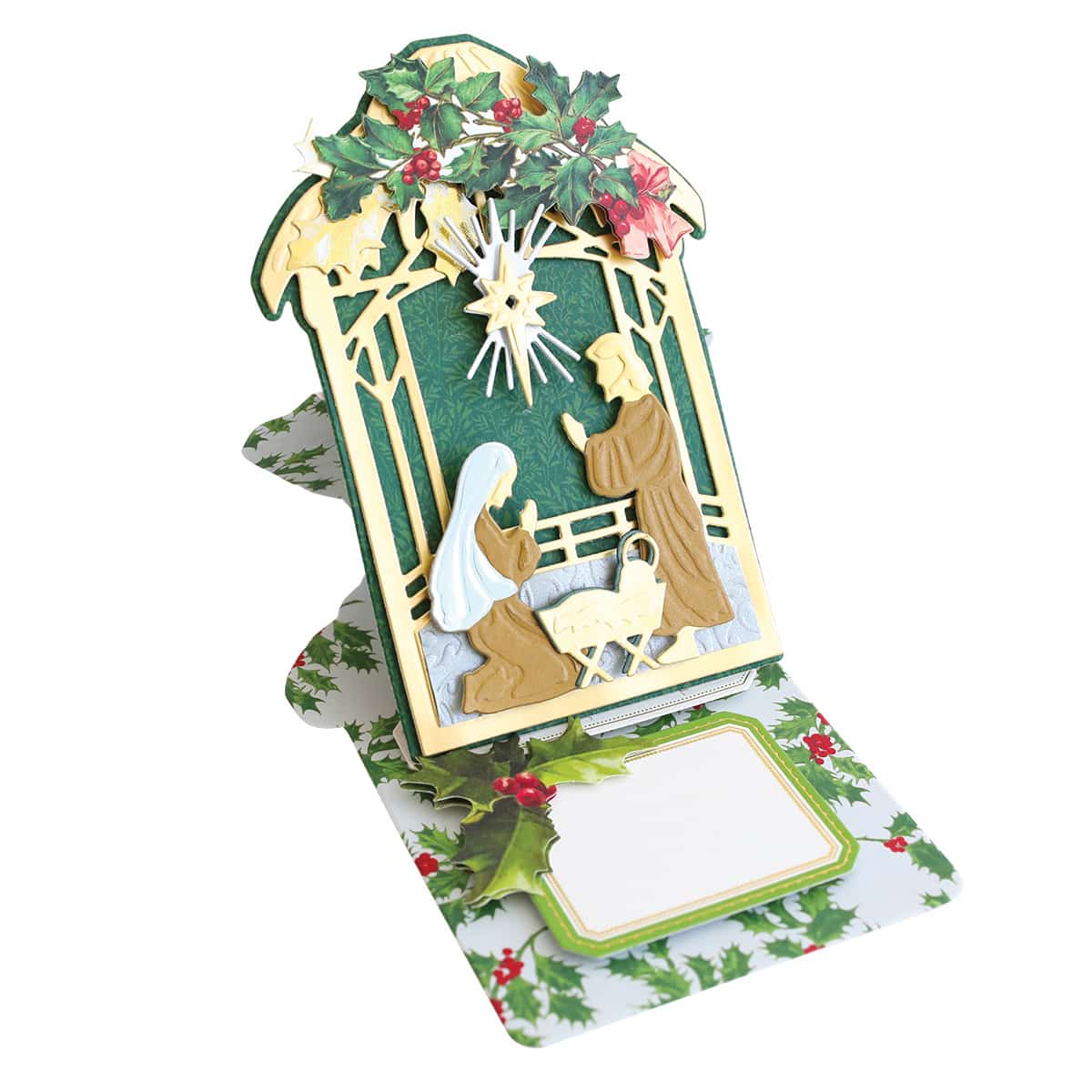 a christmas card with a nativity scene on it.