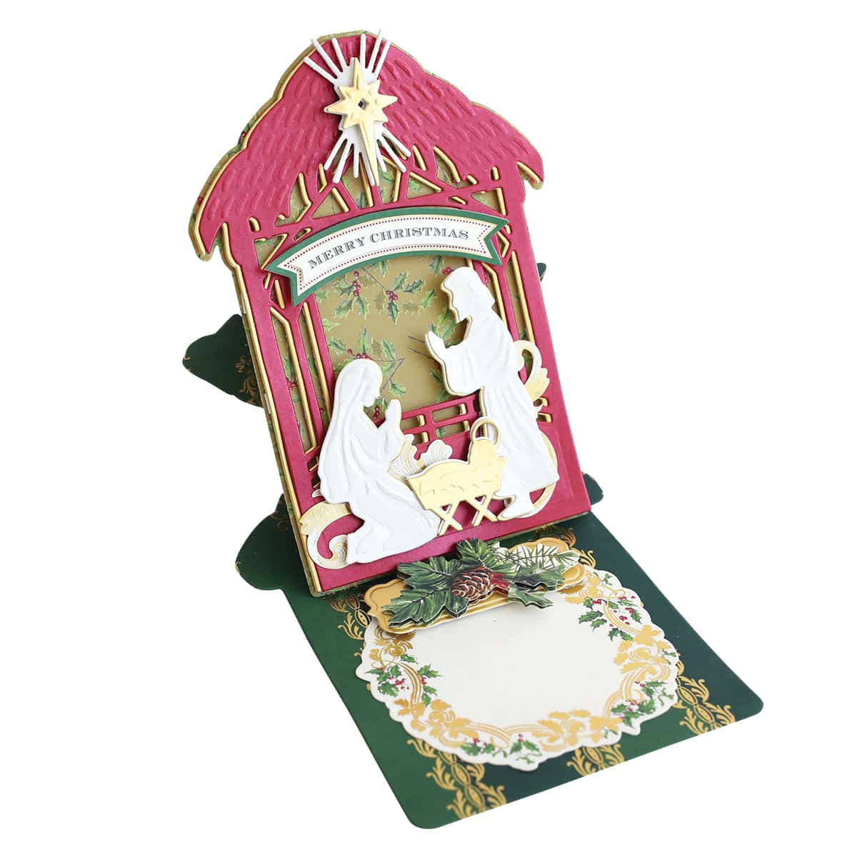 a christmas card with a nativity scene on it.