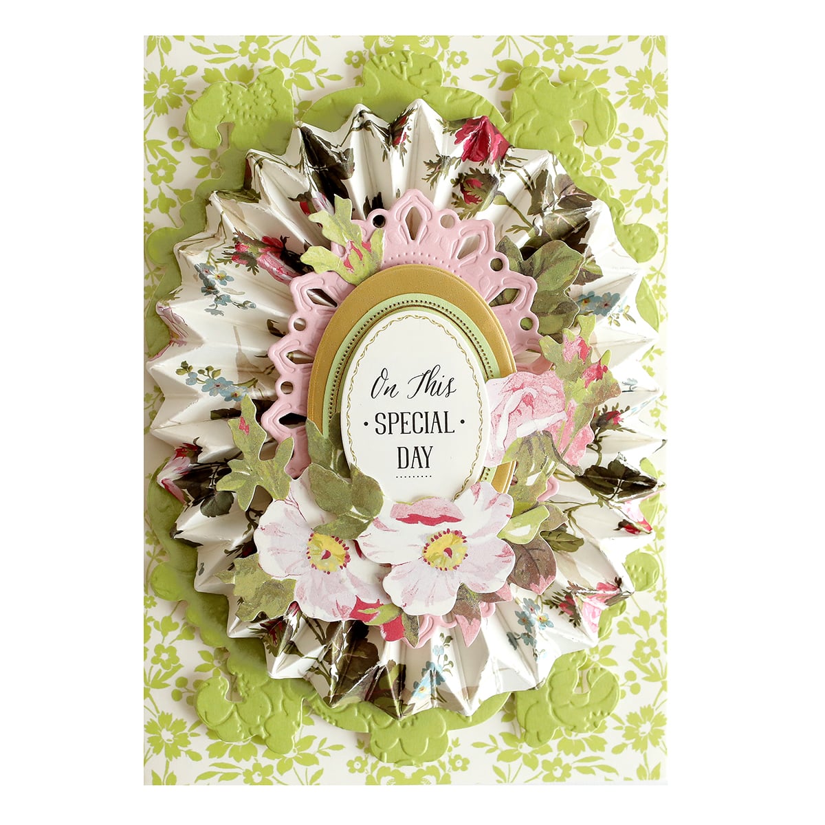 a close up of a greeting card with flowers.