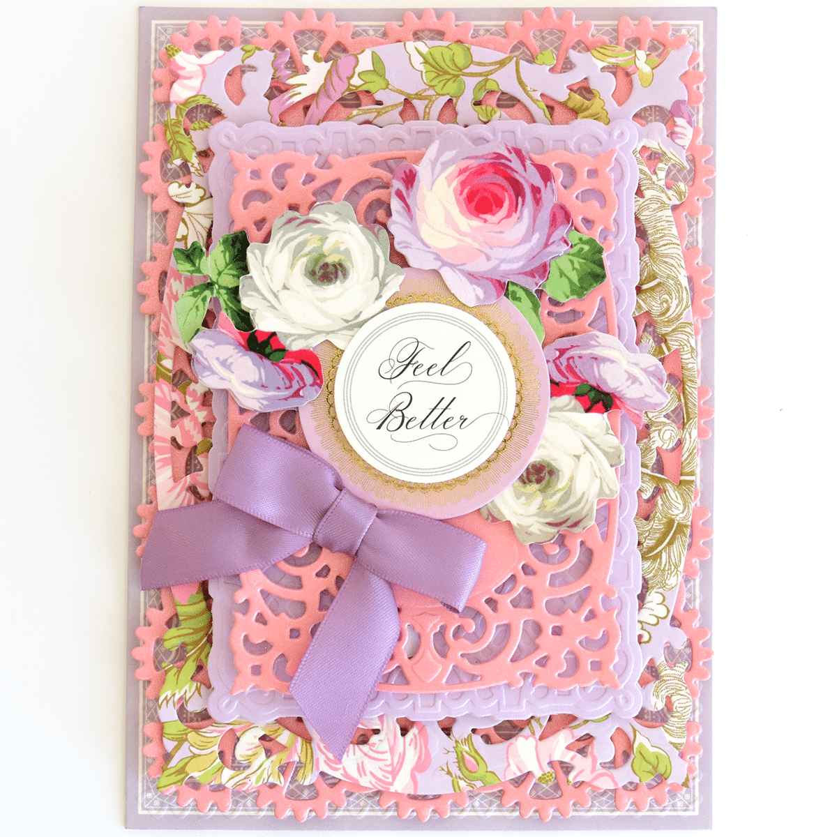 a close up of a card with flowers on it.