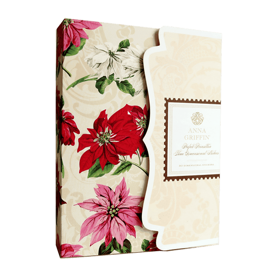 a christmas card with poinsettis on it.