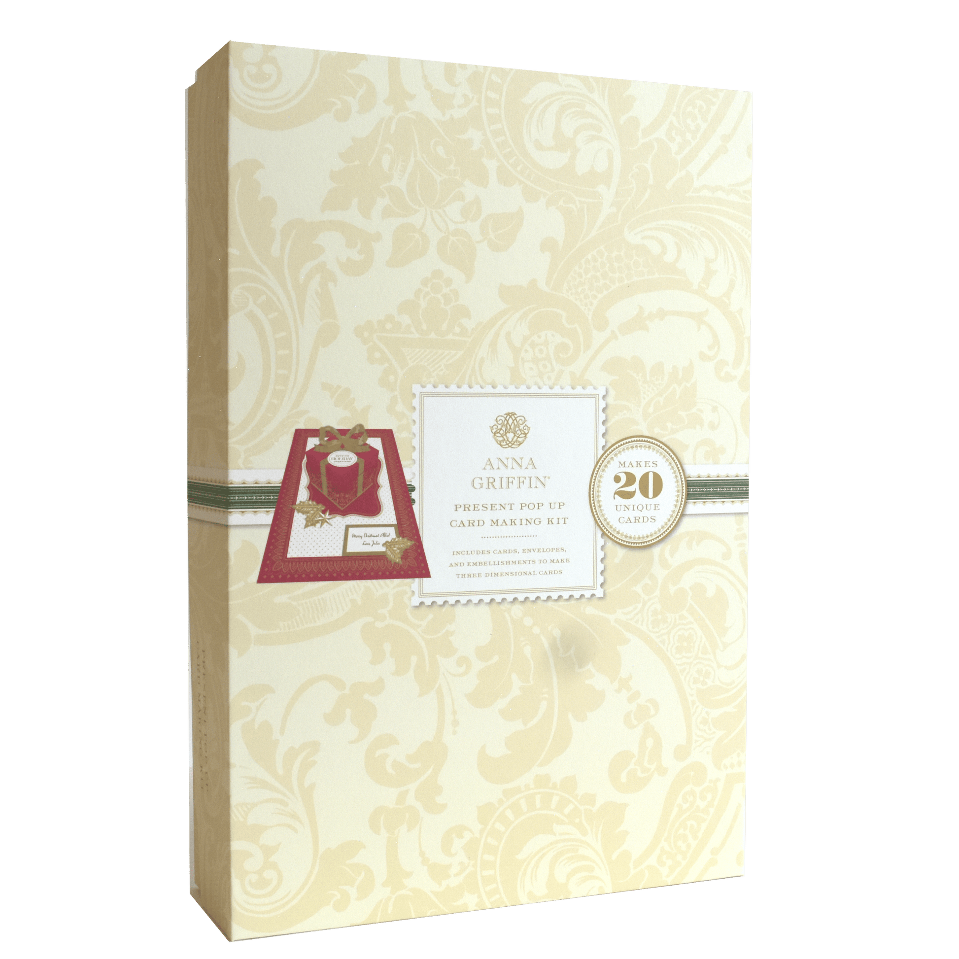 a box with a card inside of it on a green background.