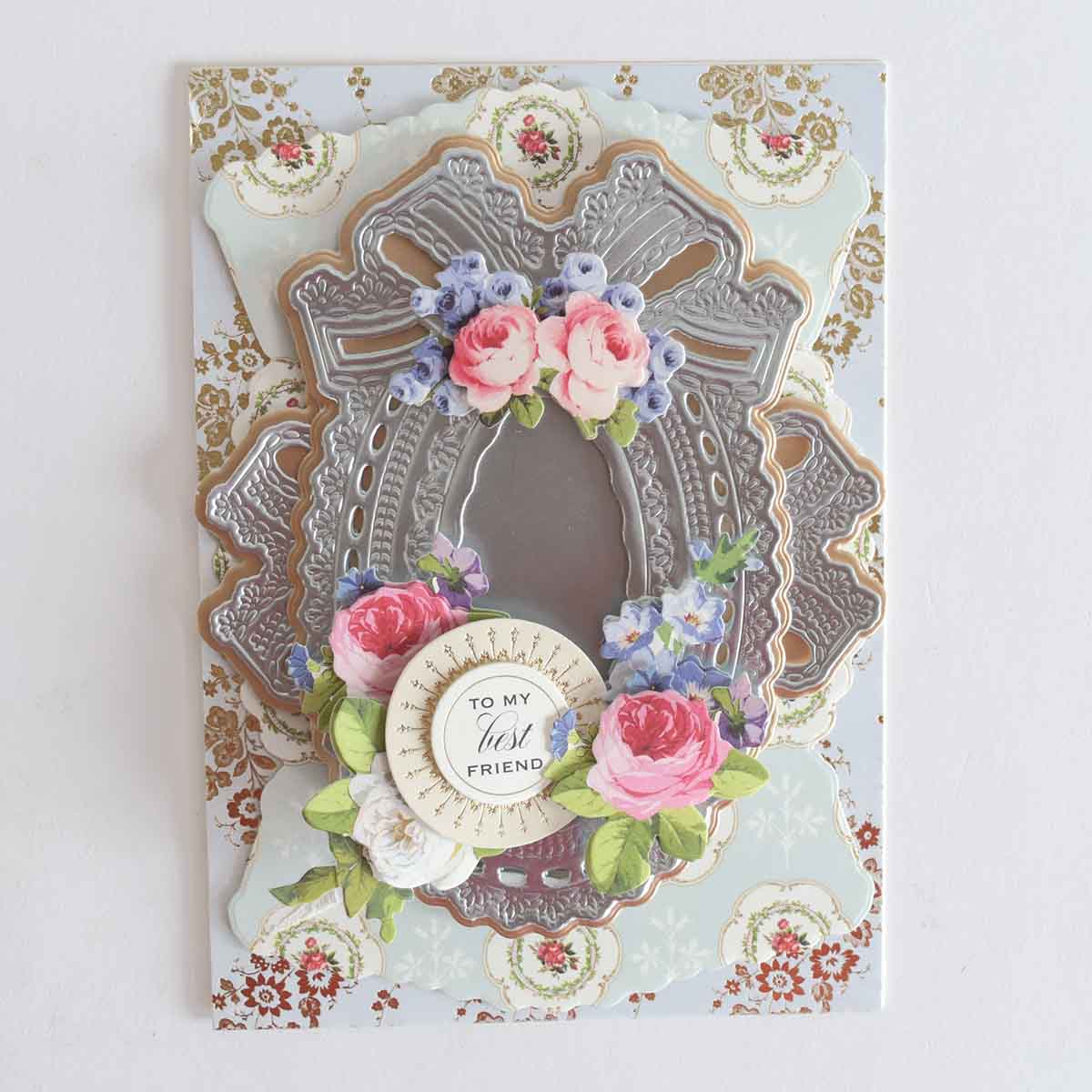 a close up of a card with flowers on it.