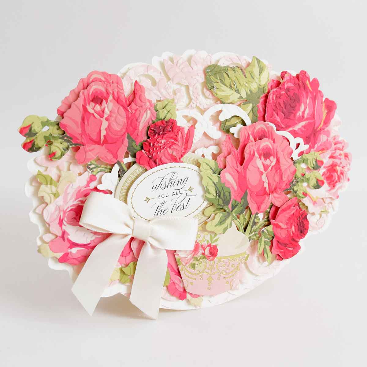 a close up of a paper plate with flowers on it.