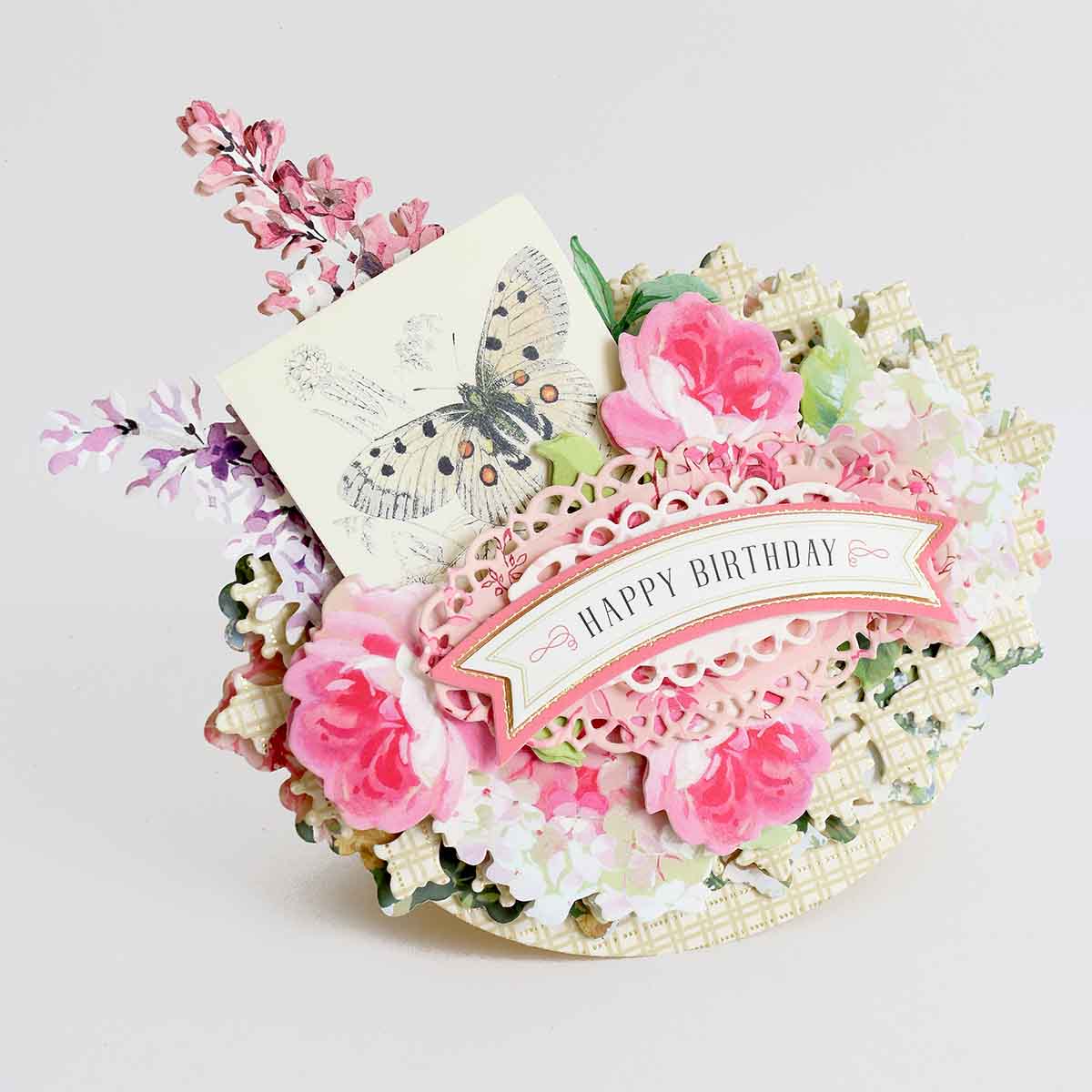 a close up of a birthday card with flowers.