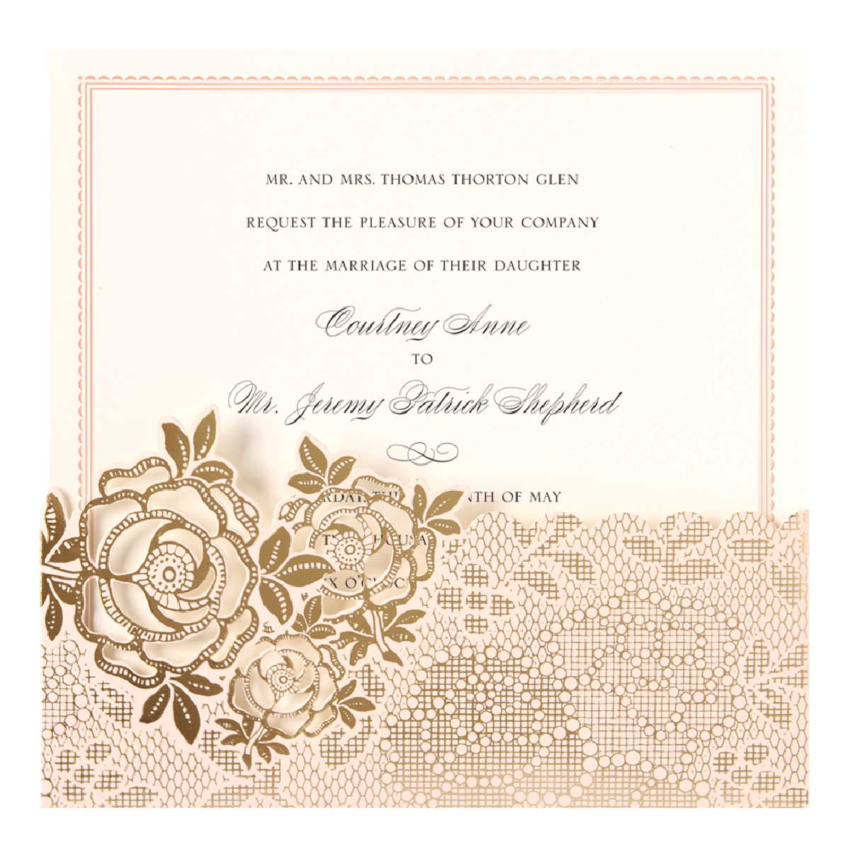 a wedding card with flowers on it.