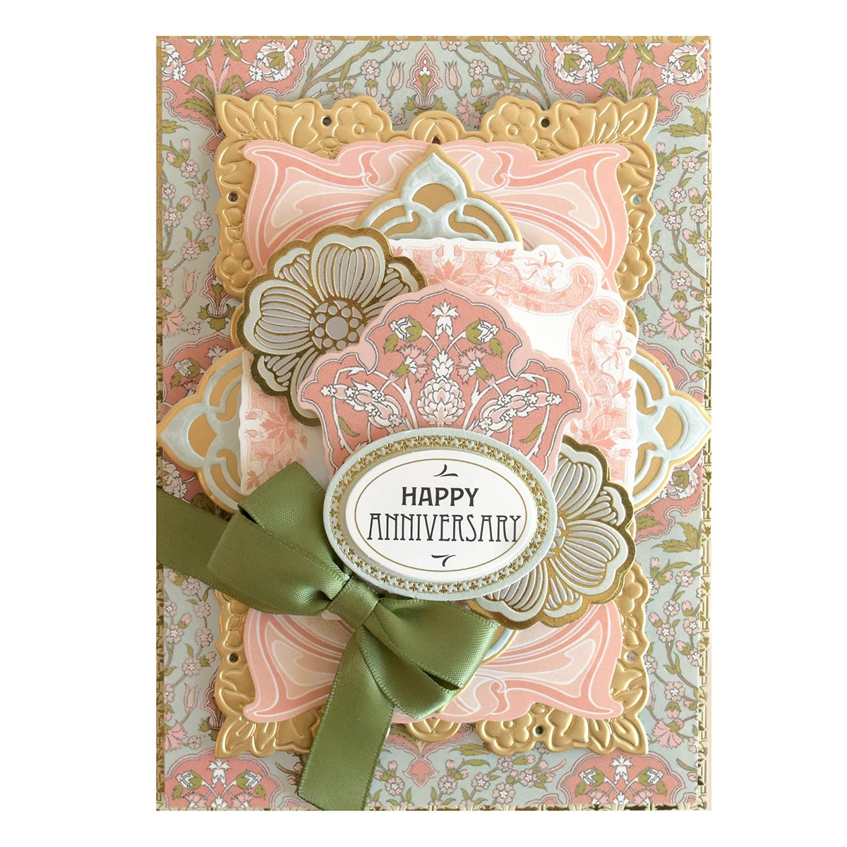 a close up of a card with a bow.