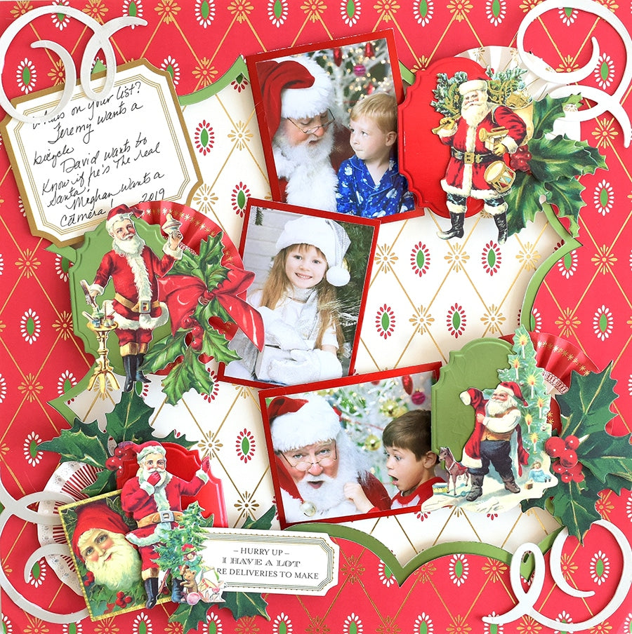 a collage of christmas pictures on a red background.