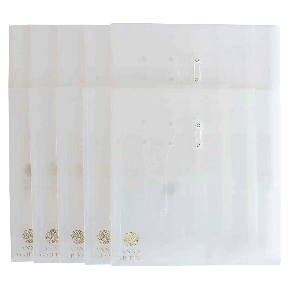 a set of five clear plastic envelopes.
