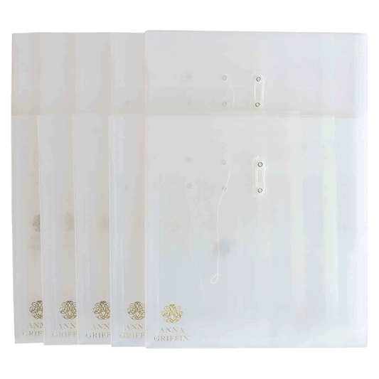 a set of five clear plastic envelopes.