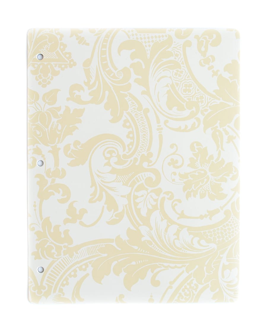 a yellow and white binder on a white background.
