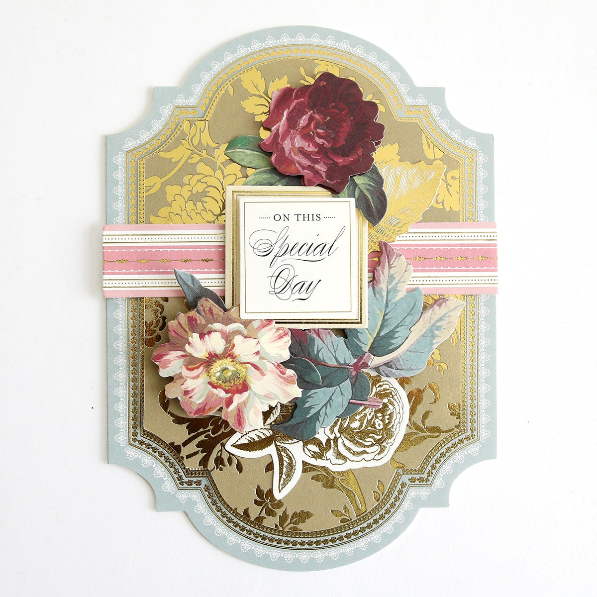 a close up of a card with flowers on it.