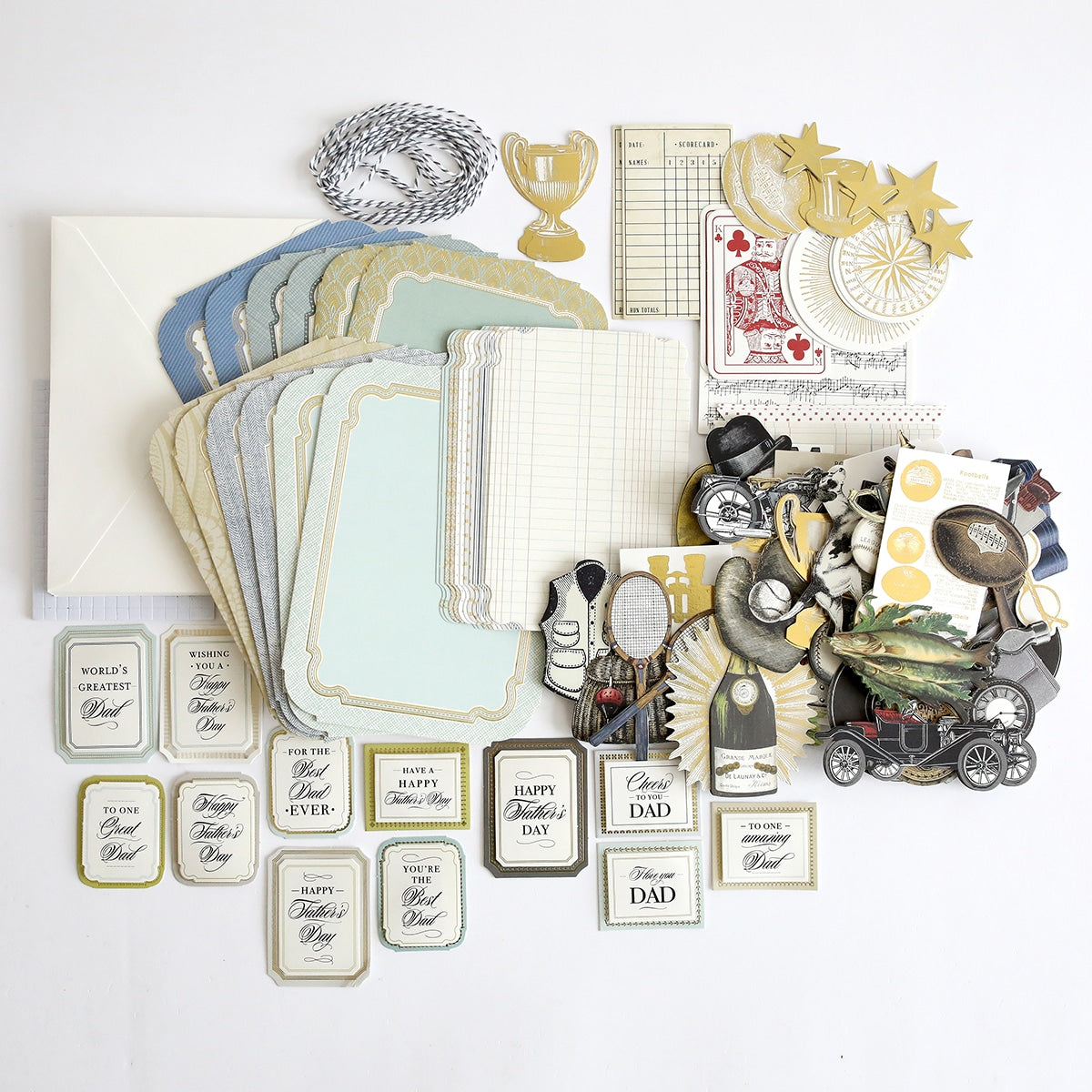 a pile of different types of items on a table.