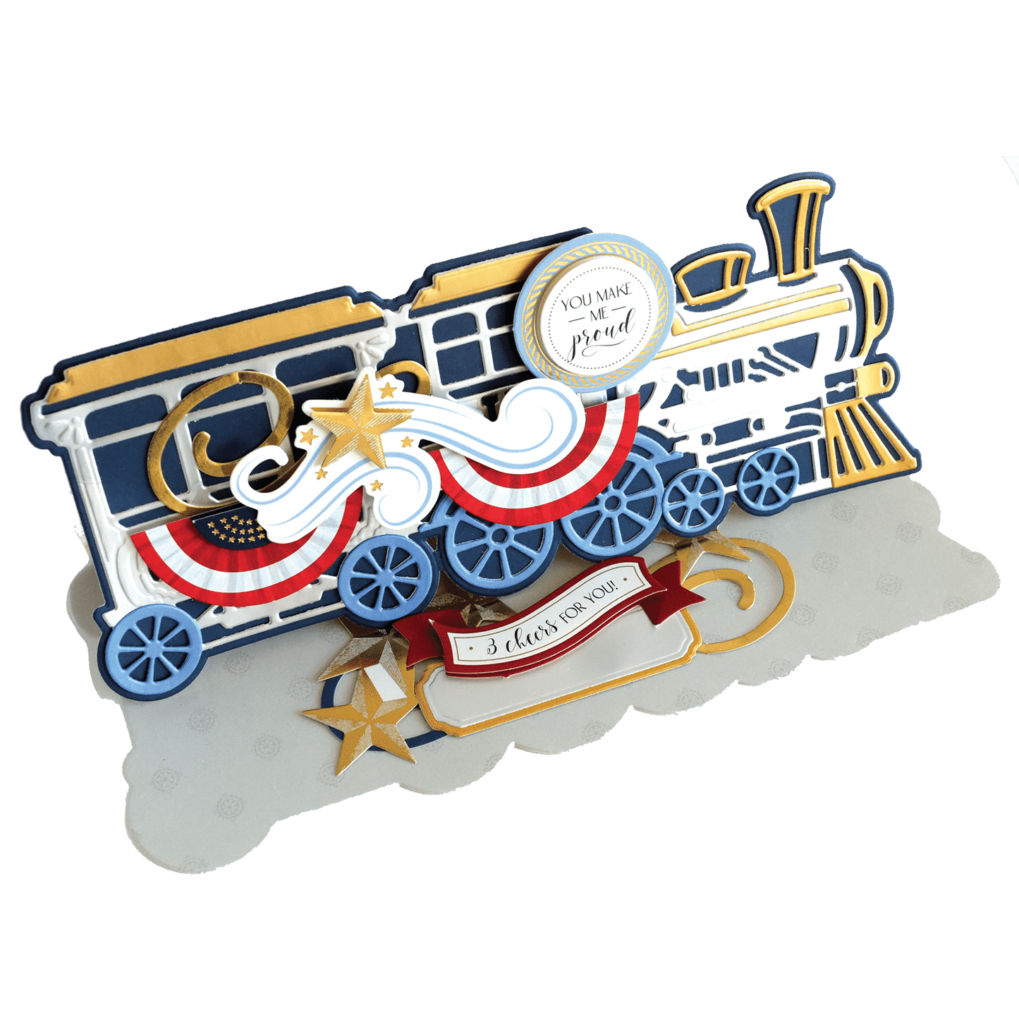 a card with an image of a train on it.