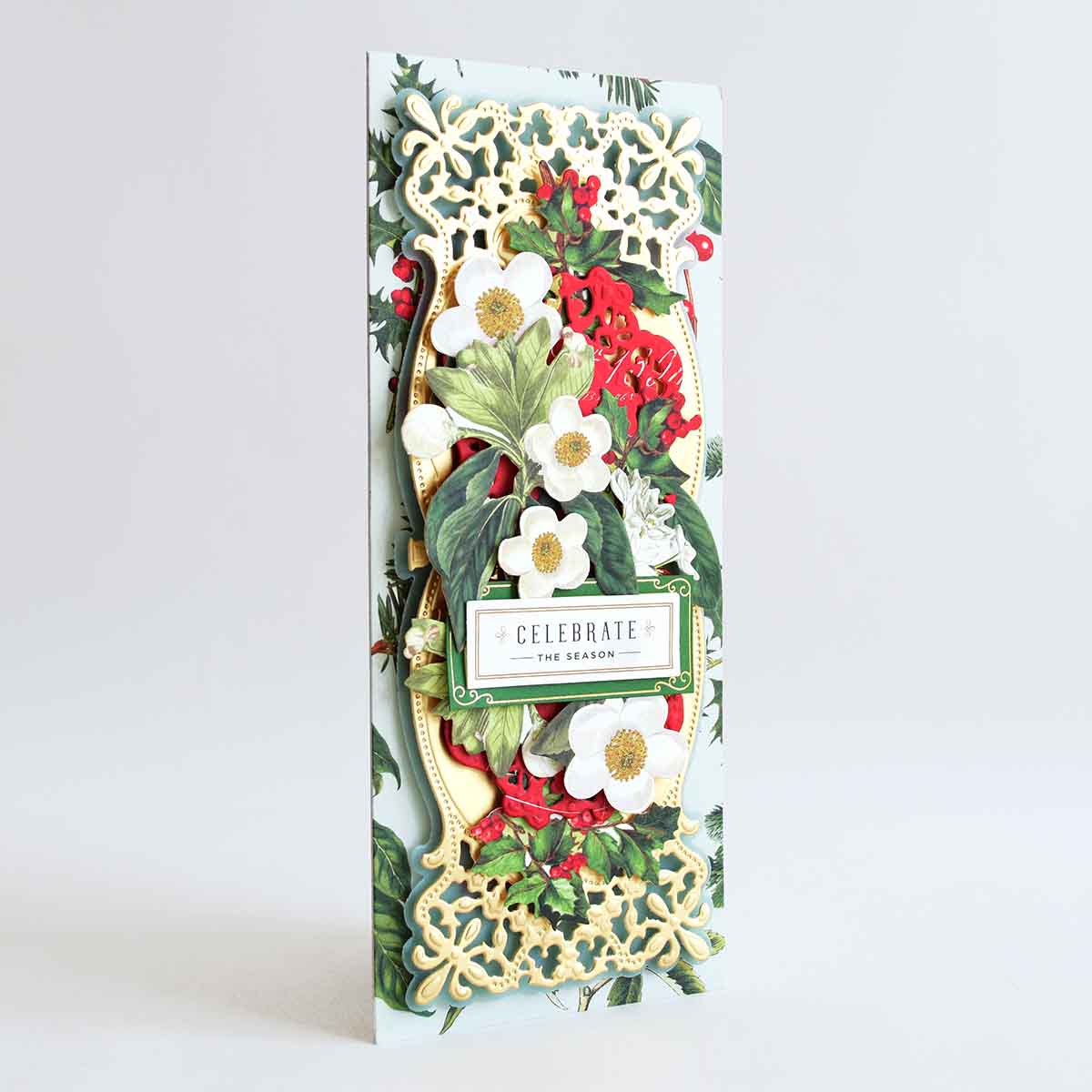 a close up of a card with flowers on it.